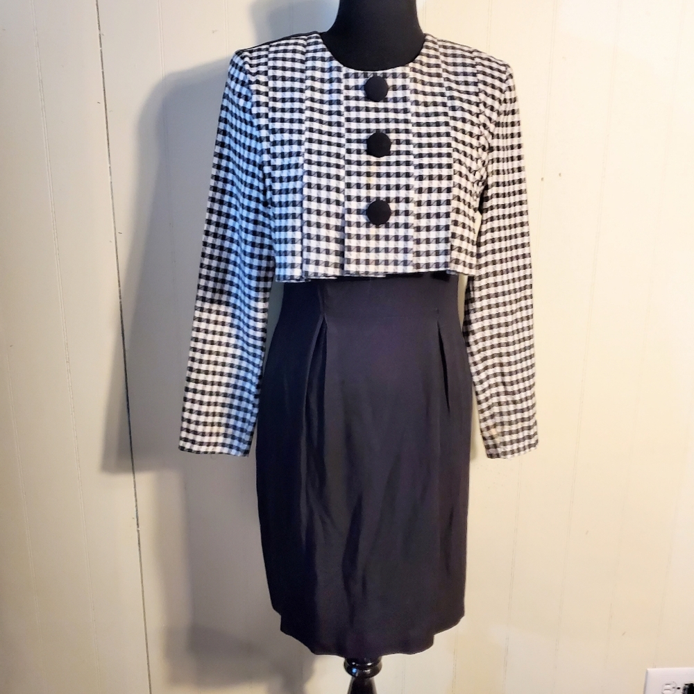Vintage 80's Brioche Women's Black & White Knee Length Dress 9 / 10